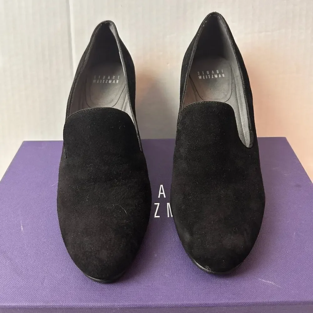 Stuart Weitzman Size 7.5 Black Suede Arise Wedge Heel Closed Toe Shoe Office - Picture 3 of 11